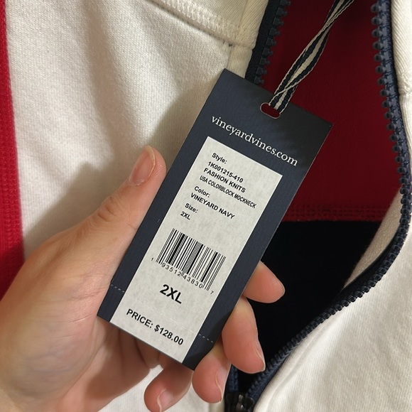 NWT Vineyard Vines Men's USA America Colorblock Mockneck Pullover 2XL - Picture 3 of 6